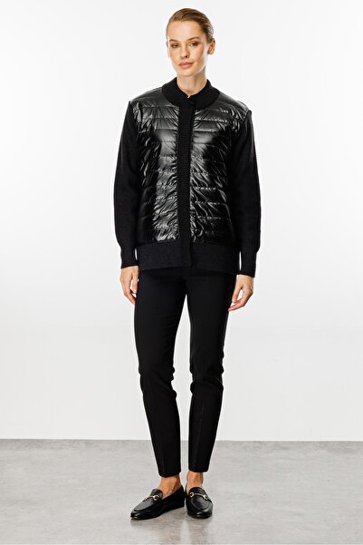 Butik Triko Mutlu ertan women's quilted combination knitwear jacket black 20117