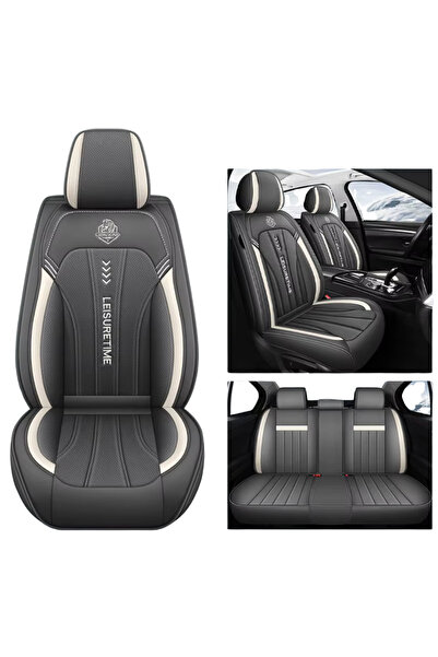 NO BRAND Set complet de huse pentru scaune auto, gri și alb, piele Nappa respirabilă, potrivire universală