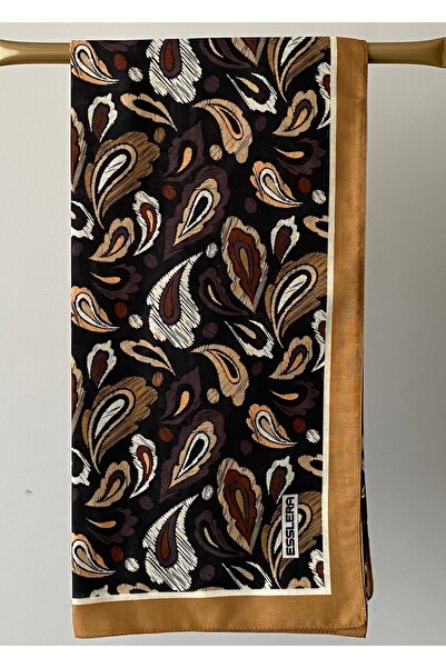 ESSLERA Μαλακό κασκόλ με ρετρό σχέδιο σε καφέ χρώμα