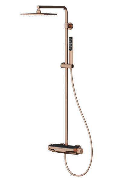 TESKA Perla Termostatik 3 Yönlü Duş Kolonu-Rose Gold /Siyah Cam