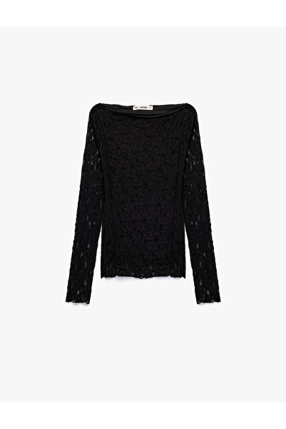 Koton Slim Fit Long Sleeve Boat Neck Lace T-Shirt