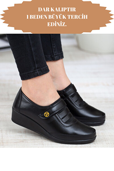 KAOF SHOES Kadın Siyah Klasik Ayakkabı Ortopedik Anne Ayakkabısı Anne Babet Ayakkabı Anne Kadın Günlük Ayakkabı