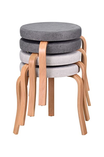 VİLİNZE Ege Naturel Ahşap Ayak İstiflenebilir Mutfak-Balkon Taburesi (4 Adet)