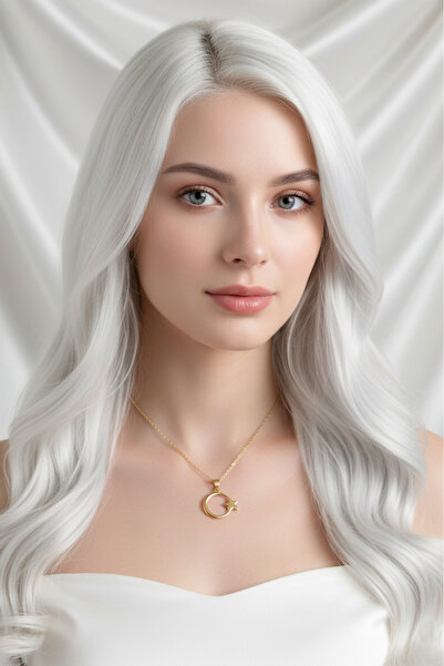 özgül takı ve tasarım Paslanmaz Çelik Altın Renk Ay Yıldız Kadın Kolye