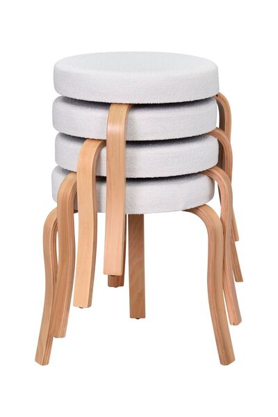 VİLİNZE Ege Teddy Kumaş Naturel Ahşap Ayak Istiflenebilir Mutfak-balkon Tabur...