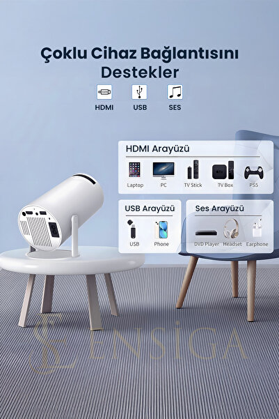 EN SİGA 1280 * 720P Akıllı WIFI projektörü Taşınabilir Bluetooth TV Ev sineması HDMI Android Mini projektör,