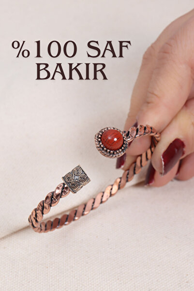 Süspüs Accessories Mercan Taşlı Saf Bakır Örgü Model Otantik Bilezik