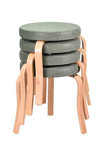 VİLİNZE Ege Naturel Ahşap Ayak İstiflenebilir Mutfak-Balkon Taburesi (4 Adet)