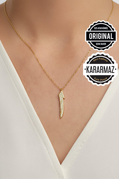 Jewelmim Gümüş Elif Harfli Kolye | Sarı Altın Kaplama Zirkon Taşlı Hediye 925...