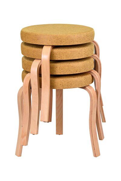 VİLİNZE Ege Naturel Ahşap Ayak İstiflenebilir Mutfak-Balkon Taburesi (4 Adet)