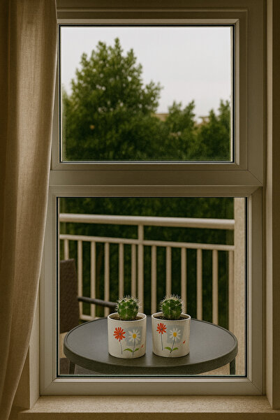 ŞIK VE MUTLU Porselen Çift Desenli Kaktüs Saksısı