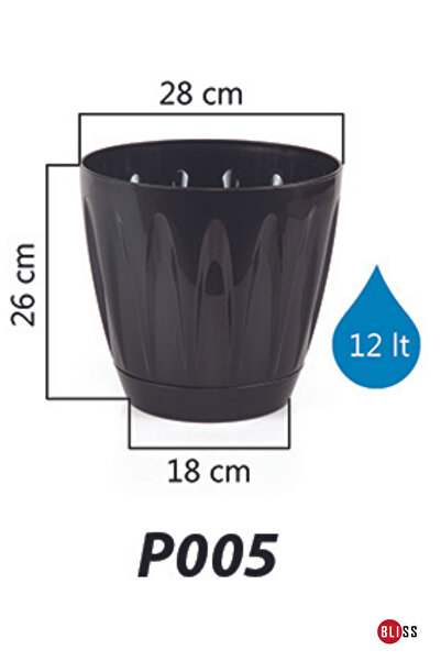 Bliss Papatya Saksı 12 lt Parlak Plastik Kendinden Tabaklı Drenajlı Çiçek Saksısı