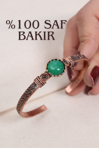 Süspüs Accessories Pure Copper Authentic Bracelet with Green Agate Stone