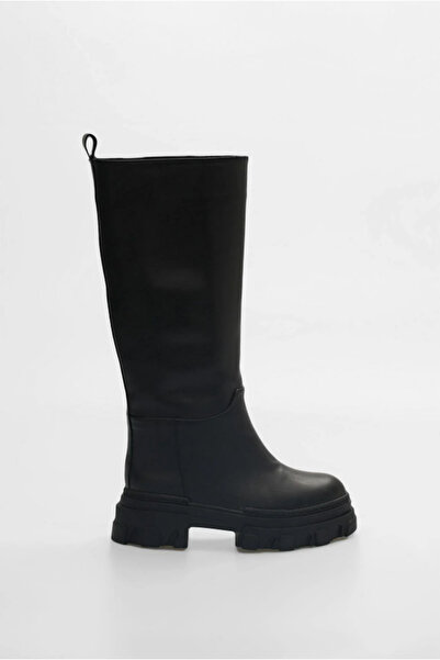 Bestyle Legend Kadın Siyah Diz altı Kalın Tabanlı Çizme