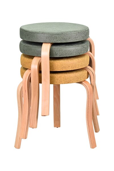 VİLİNZE Ege Naturel Ahşap Ayak İstiflenebilir Mutfak-Balkon Taburesi (4 Adet)