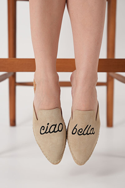 Bestyle Papuci de damă Ciao, bej, din piele de căprioară, espadrile