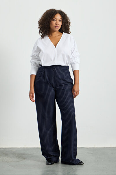 LUOKK Annas Pilili Palazzo Büyük Beden Çizgili Pantolon