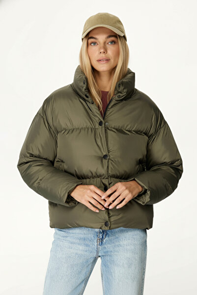 QAWWA Kadın Haki Rüzgar Geçirmez Suya Dayanıklı Dolumlu Mont