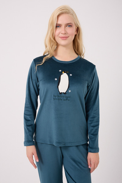 TURAY Stella Lauren Kadife Uzunkol Women's Petrol Pajama Set