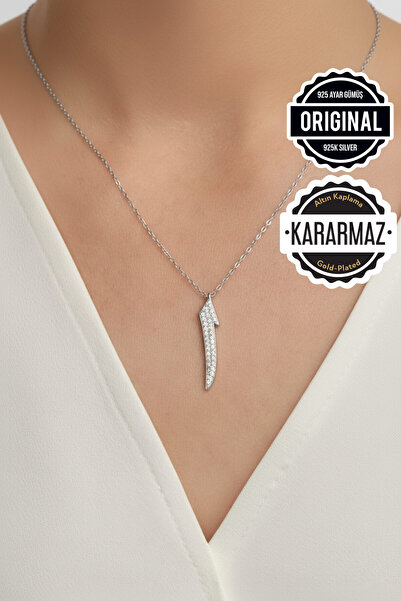 Jewelmim Gümüş Elif Harfli Kolye | Beyaz Altın Kaplama Zirkon Taşlı Hediye 92...