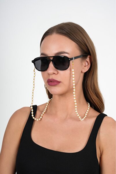 JULIANO سلسلة نظارات مستديرة من اللؤلؤ والذهب