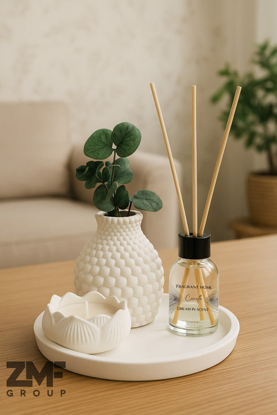 Akronistone Hediyelik Tepside Bubble Vazo Bebek Pudrası Kokulu Lotus Mum ve O...