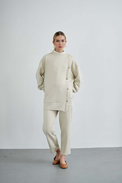 Molly Nelly Γυναικείο Σετ Παντελόνι Σκουμπά με Πλαϊνά Κουμπώματα Τσόκερ