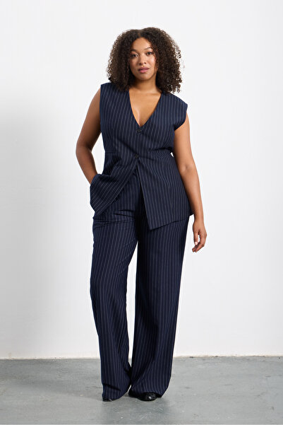 LUOKK Julıa V Yaka Büyük Beden Yelek Çizgili