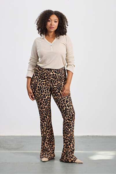 LUOKK Roar Leopar Ispanyol Paça Büyük Beden Pantolon