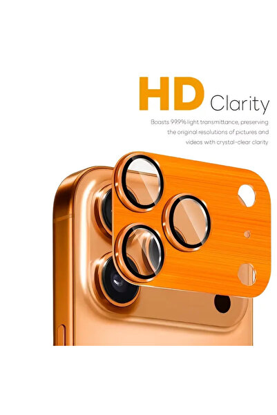 Fibaks iPhone 17 Pro Uyumlu Çerçeveli Tam Koruma Turuncu Kamera Lens Koruyucu