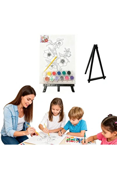 Ark Çizimli Pres Tuval Seti 24 x 32 cm (Akrilik Boya + Fırça + Palet)
