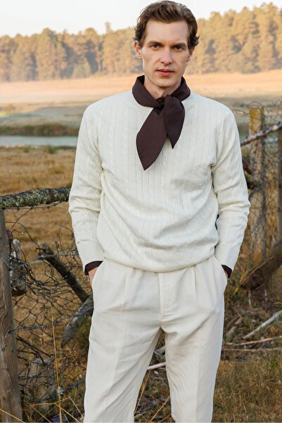 Desen Triko Ανδρικό πουλόβερ με λαιμόκοψη με πλεκτά μαλλιά