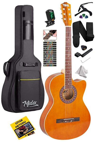 Midex XC-120BRW Kaliteli Akustik Gitar Gül Klavye Sap Ayarlı 4/4 Full Set