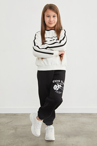 Fulla Moda Girls' Sweatpants with Rose and Text Print and Elastic Waist