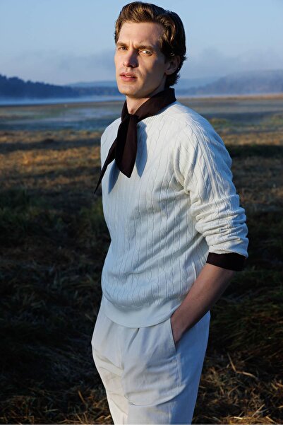 Desen Triko Ανδρικό πουλόβερ με λαιμόκοψη με πλεκτά μαλλιά