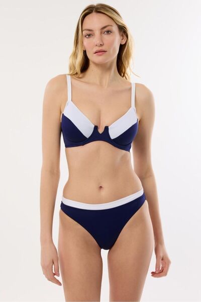 AYYILDIZ 4515 Model Navy Blue White Capless Bikini Set