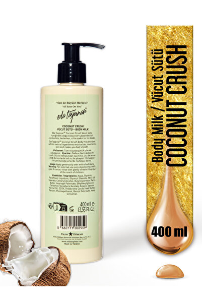 Eda Taşpınar Coconut Crush Yoğun Nemlendirici Vücut Losyonu Vücut Sütü Hindistan Cevizi Doğal Yağlı, 400 ml