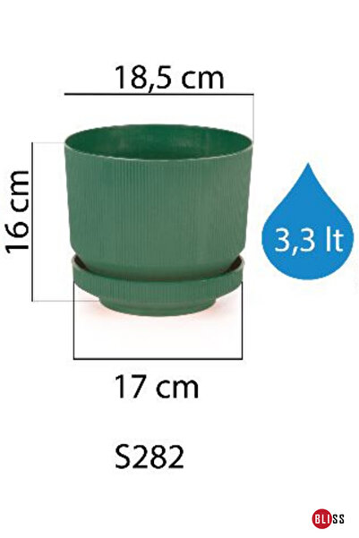 Bliss 3,3 Litre Gri Dekoratif Lüks Saksı Iç Dış Mekan Tabaklı Plastik Çiçek Saksıs