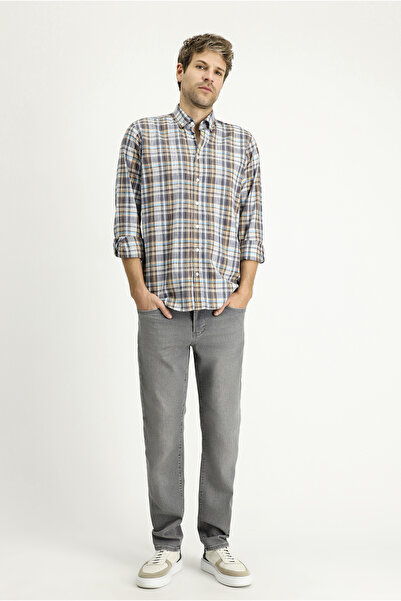 Kiğılı Καρό μοτίβο μακρυμάνικο βαμβακερό αθλητικό πουκάμισο - κανονική εφαρμογή