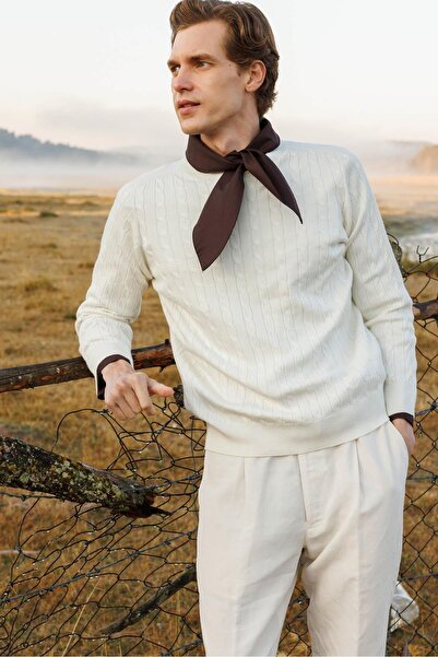 Desen Triko Ανδρικό πουλόβερ με λαιμόκοψη με πλεκτά μαλλιά