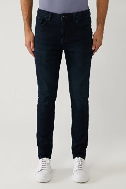 Avva Herren-Jeanshose in dunkelblauem, verwaschenem, elastischem Berlin-Slim-Fit-Stil B003525