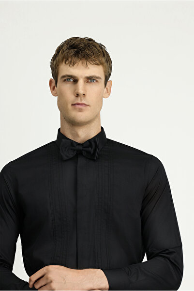 Kiğılı Uzun Kol Slim Fit Dar Kesim Non Iron Klasik Piliseli Pamuklu Gömlek