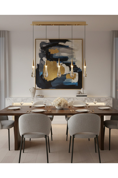 Özcan Aydınlatma 6026-5AS Misee 5'li Sıralı Sarkıt Gold Salon Mutfak Ofis