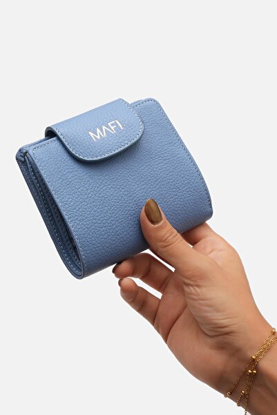 MAFİ Nomed 100% Natural Blue Leather Compact Wallet – 11×10 cm