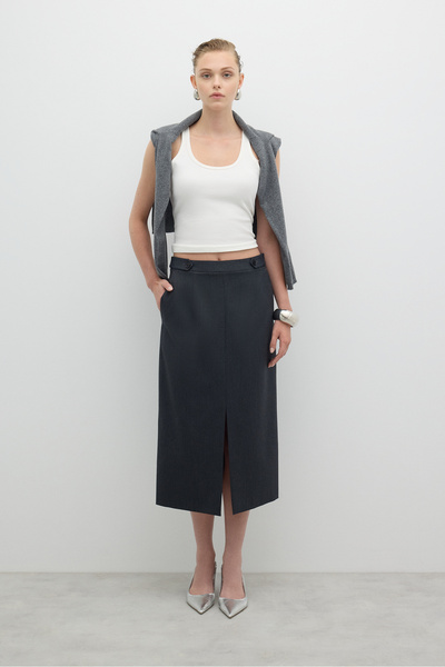 Roman Yırtmaçlı Midi Boy Etek Standart Renk K2515009_089