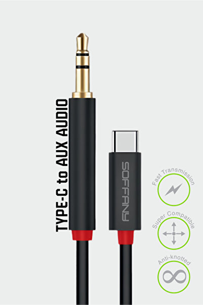 Soffany AC-295-002 3.5 mm Jack AUX to Type-C Ses Kablosu Siyah