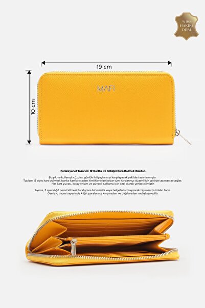 MAFİ Masted 100% Genuine Leather Yellow Zippered Women's Wallet