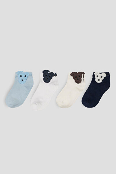 Defne Baby 4’lü 8 Çift Erkek Bebek Ayıcık Detaylı Patik Çorap Seti