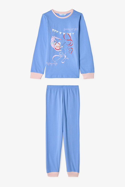 Penti Kız Çocuk Twist Kurdela Desenli Uzun Kollu Pamuklu 2'li Pijama Takımı