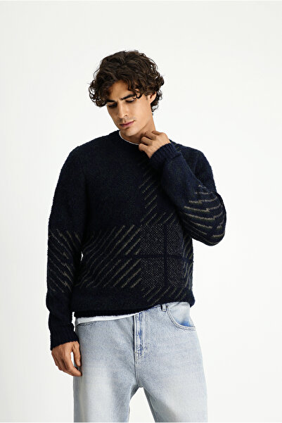 Kiğılı Bisiklet Yaka Regular Fit Desenli Triko Kazak